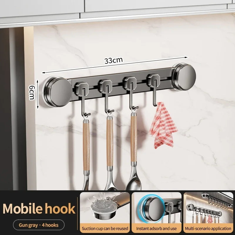 No-Drill Suction Cup Hooks | 6-Hook Kitchen & Wardrobe Rack
