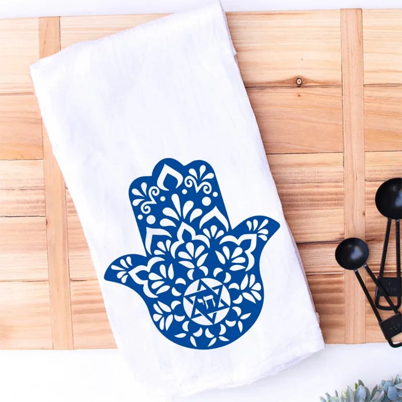 Blue Hamsa Chai Jewish Kitchen Towel | Hanukkah Housewarming Gift