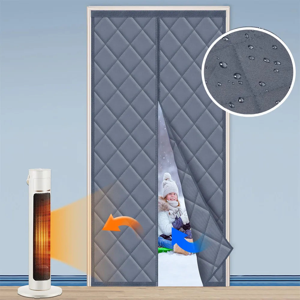 Magnetic Thermal Insulated Door Curtain Energy-Saving Privacy-Protecting Windproof Waterproof Cotton Curtain for Heater Room Peaceful Pleasures Health and Wellness Grey W95cmxH210cm
