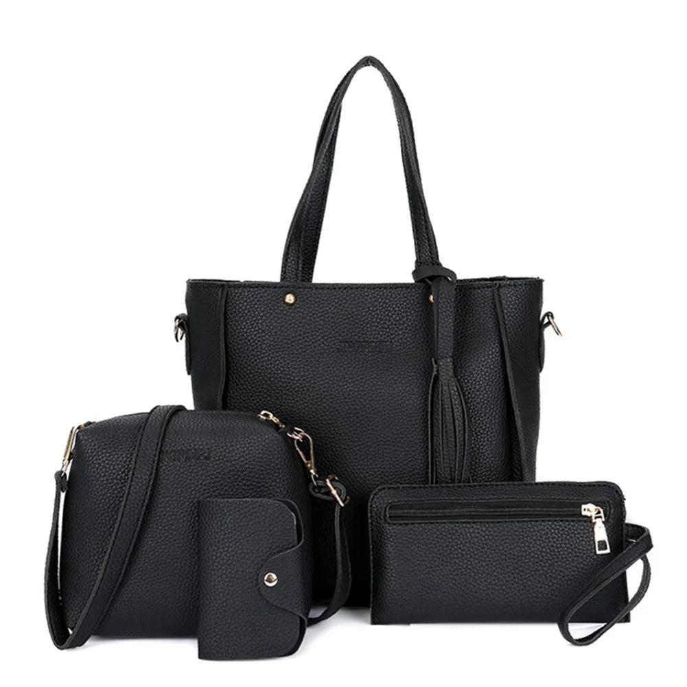 4pcs/set Women Elegant Tote Bags Heavy Duty Multiple Colors Available Bag for Eyeglasses Phones Cosmetics Peaceful Pleasures Health and Wellness black