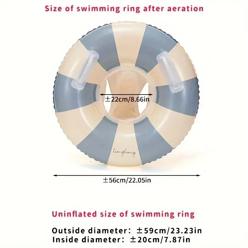 Kids' Vintage Striped Swim Ring with Handles – Blue & Pink