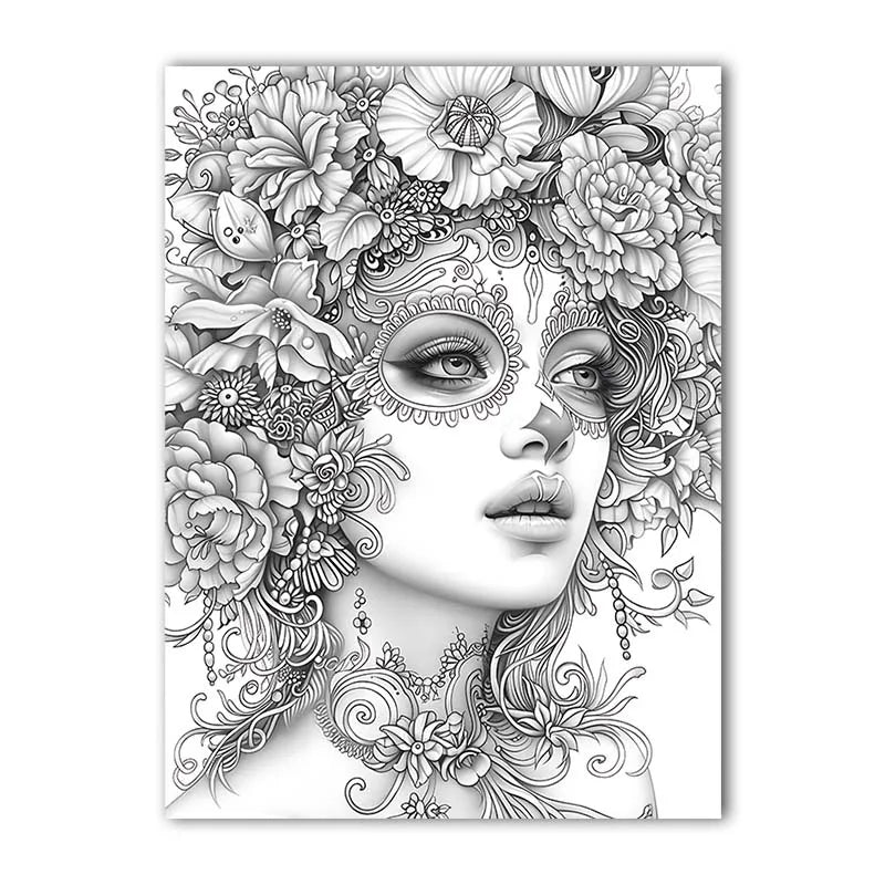 Black & White Skull Girl Makeup Canvas Wall Art | Modern Print Canvas Wall Art Peaceful Pleasures Health and Wellness 03 15x20cm No Frame China Mainland