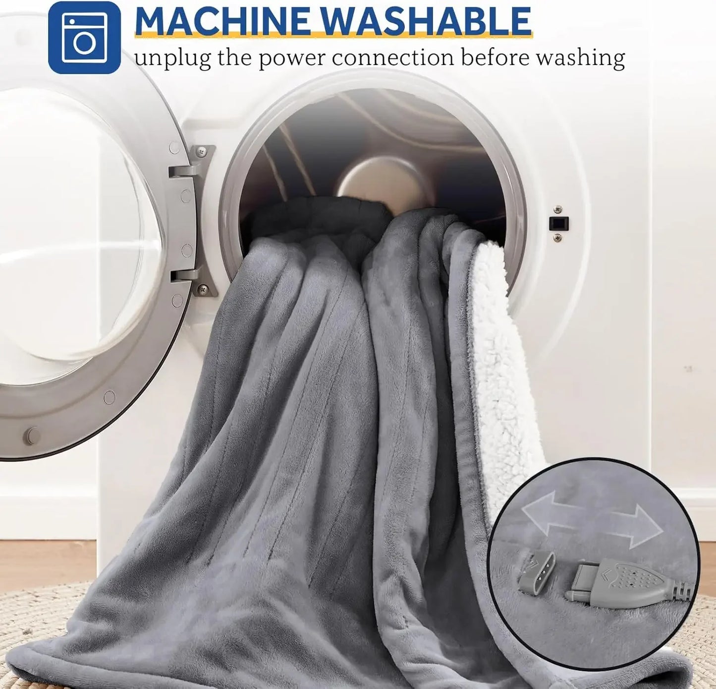 Twin Size Electric Blanket with 10 Heat Levels, Auto Shutoff, Machine Washable in Light Grey Peaceful Pleasures Health and Wellness