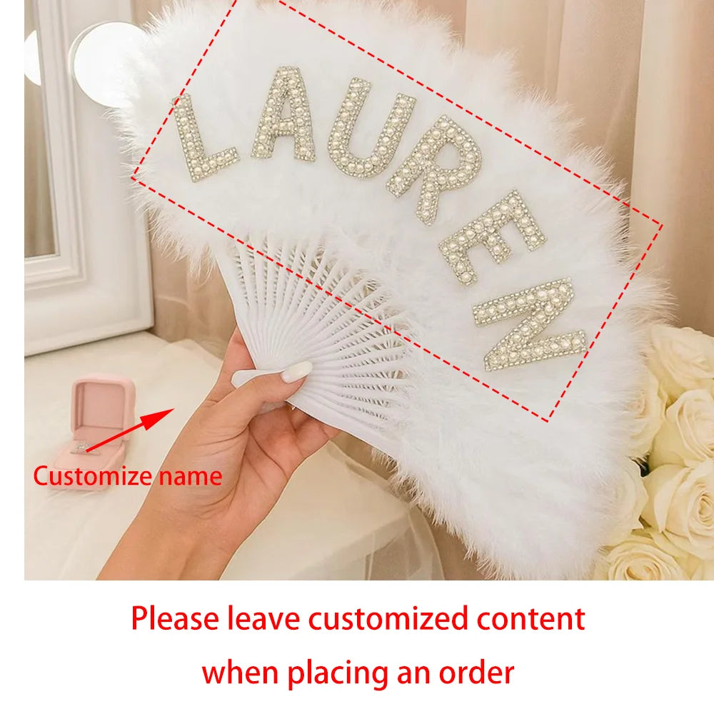 Custom Fluffy Bridal Fan | Vintage Boho Wedding Fan & Gift