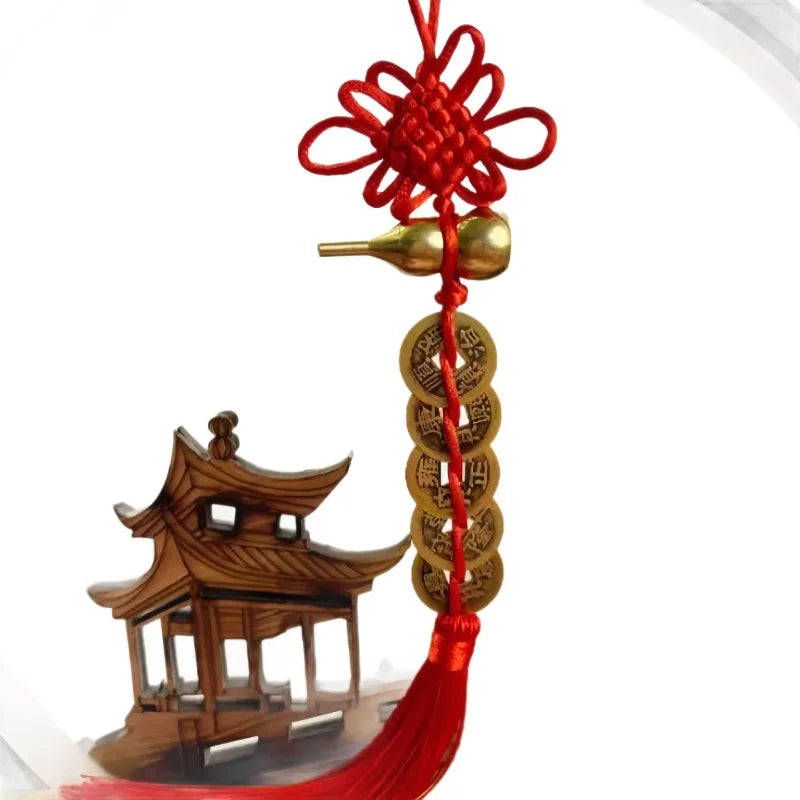 1Pcs Chinese Feng Shui Coins with Handmade Red Enless Knot Home Decor Hanging Decoration Lucky Ornaments for Car Wealth Success Peaceful Pleasures Health and Wellness