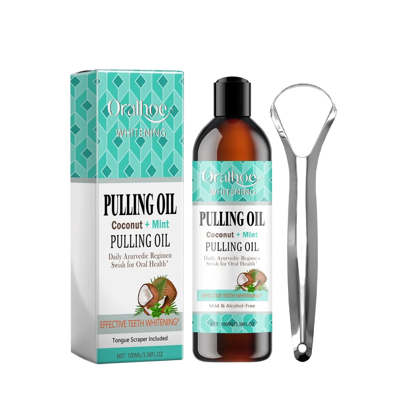 Coconut Mint Pulling Oil Mouthwash Kit with Tongue Scraper