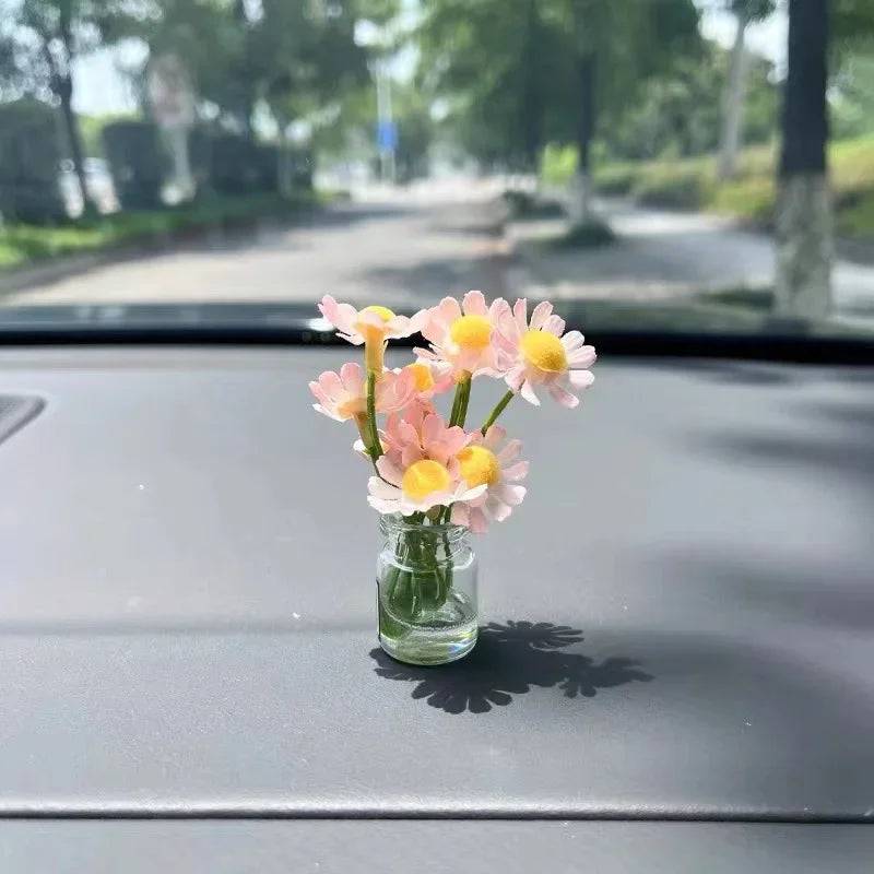 1pcs Cute Mini Daisy Vase Car Interior Decoration Auto Dashboard Ornaments Gadgets for Women Gifts Car Products Home Accessories Peaceful Pleasures Health and Wellness Pink