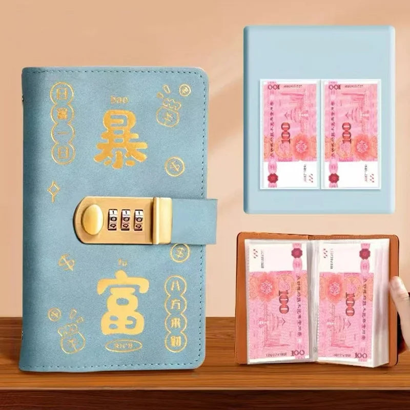 New Password Cash Storage Book Large Capacity 10000 Yuan Money Organizer New Style Bill Record Keeper Saving Folder Savings Book Peaceful Pleasures Health and Wellness Blue