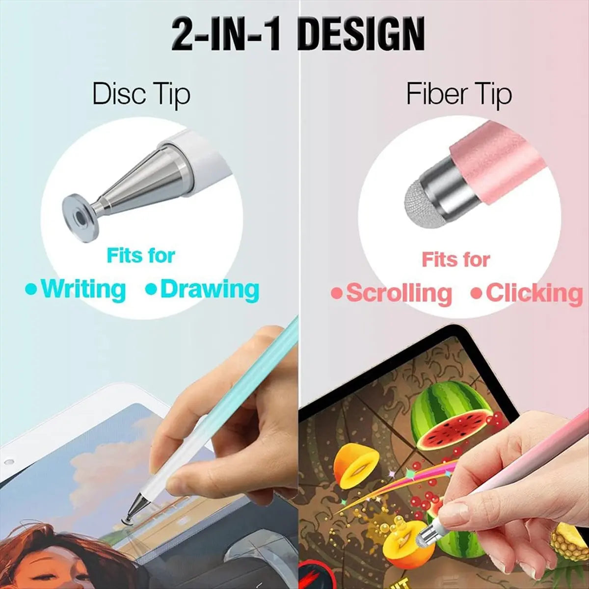 3-Pack Universal Stylus Pens – Disc & Fiber Tips, All Devices