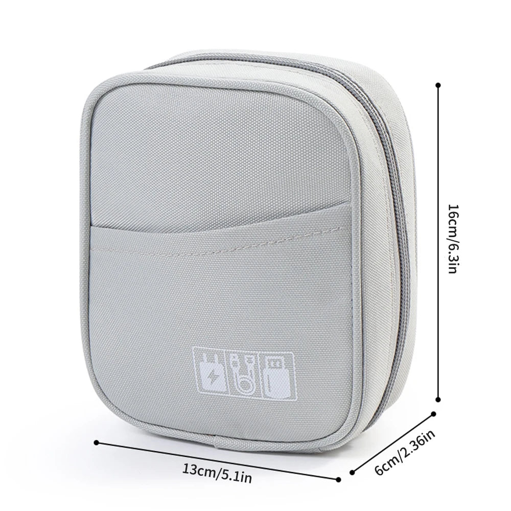 Waterproof Portable Cable Organizer Bag - Travel Digital Accessories Pouch for USB Power Bank Earphones Storage Case with Zipper Peaceful Pleasures Health and Wellness Light Grey