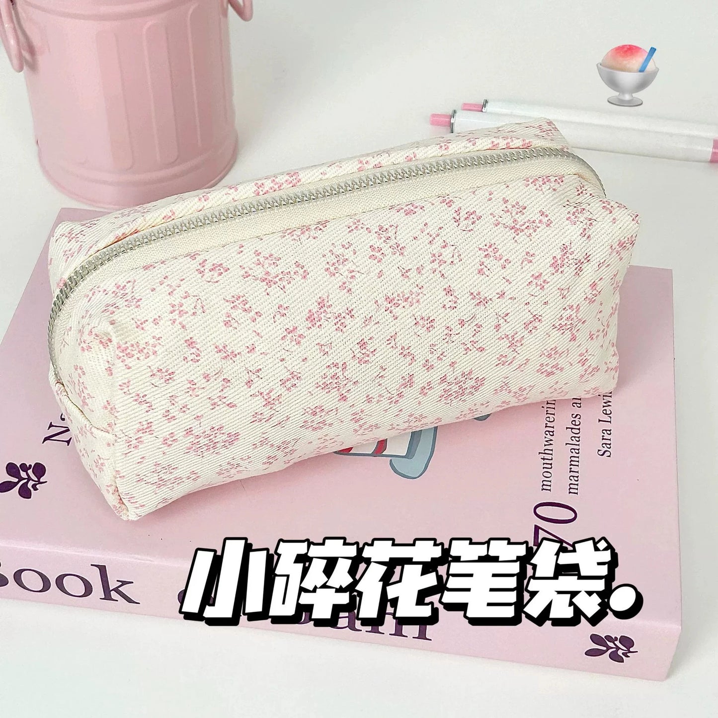 Floral Canvas Pencil Case – Large Capacity Stationery Organizer
