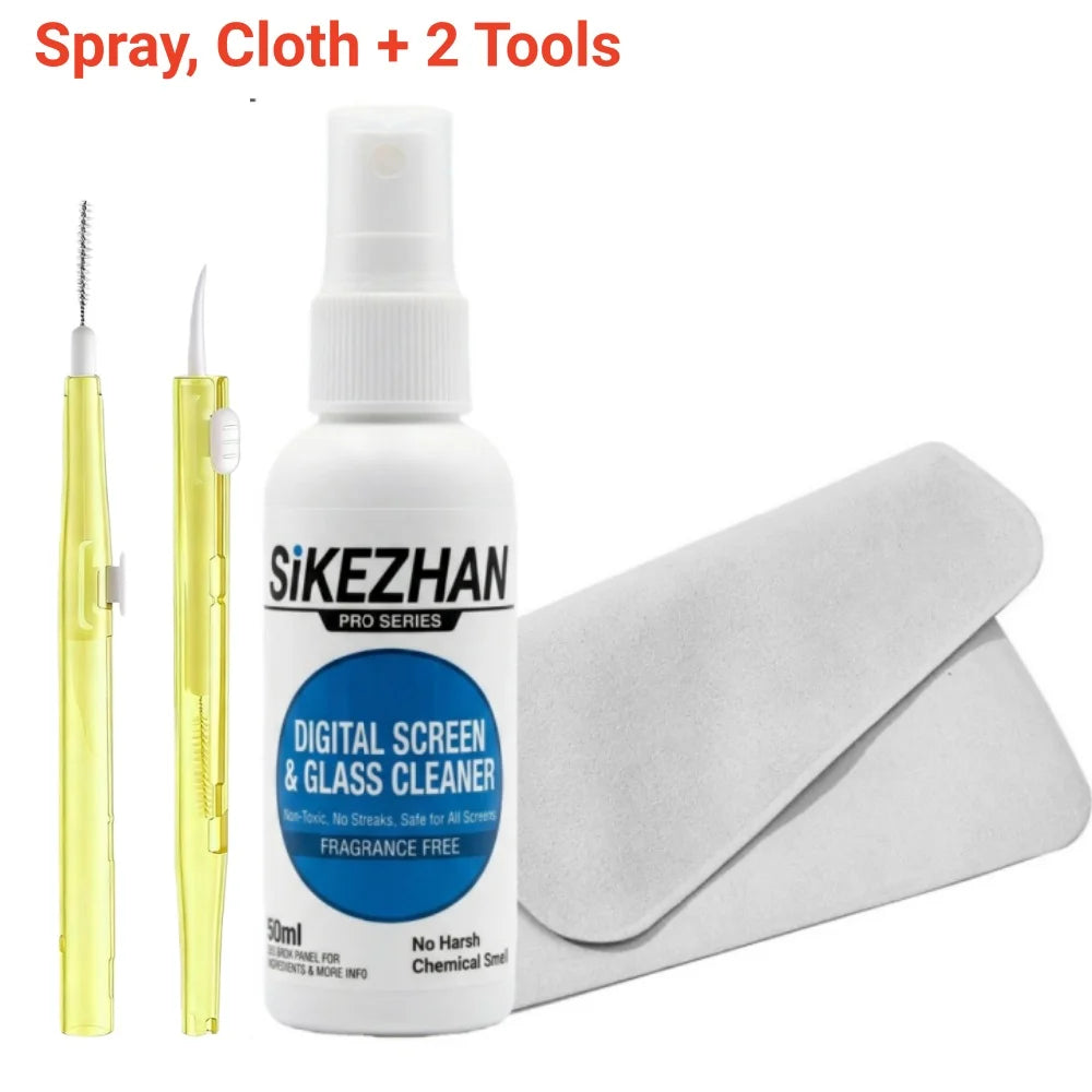 Ultimate Electronics Cleaning Kit: 50ml Screen Cleaner Spray Microfiber Cloth & Port Brushes for Phones, AirPods, Charging Ports Peaceful Pleasures Health and Wellness Spray Cloth 2Tools