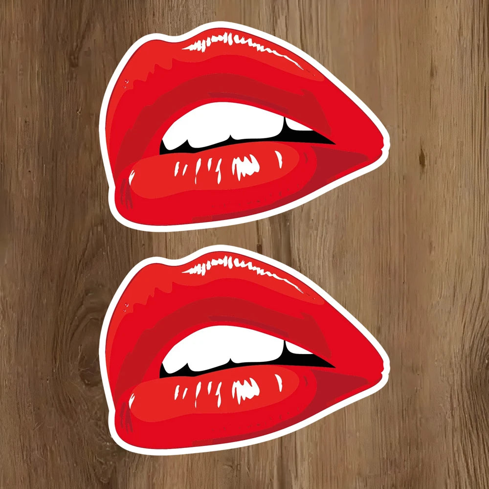 2pcs Red Lips Funny Vinyl Car & Motorbike Sticker Decals 15cm