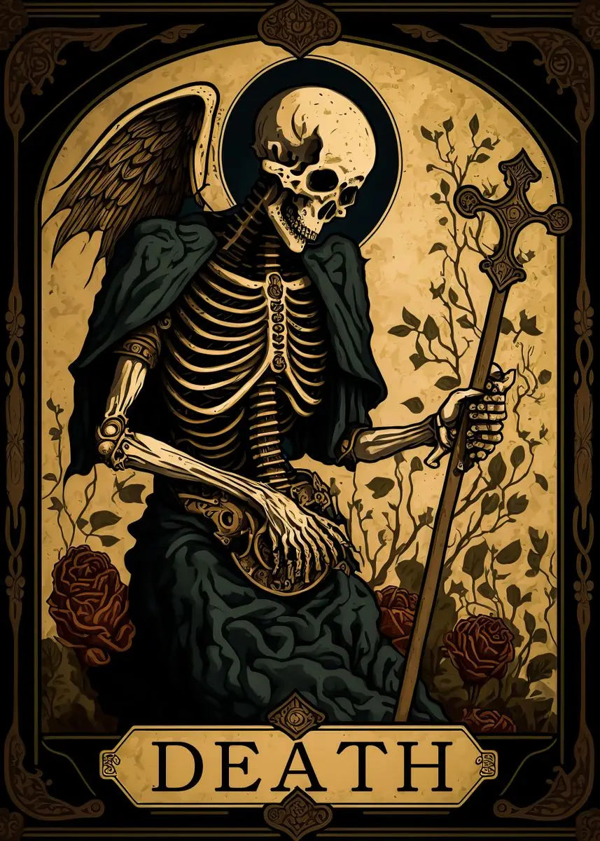 Death Tarot Card Skull Wizard Canvas Wall Art | Gothic Decor