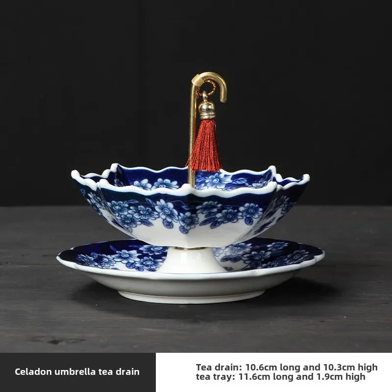 Creative Blue and White Porcelain Umbrella-shaped Ceramic Filter Tea Strainer Gongfu Tea Set Accessories Rotating Tea Filter Peaceful Pleasures Health and Wellness celadon