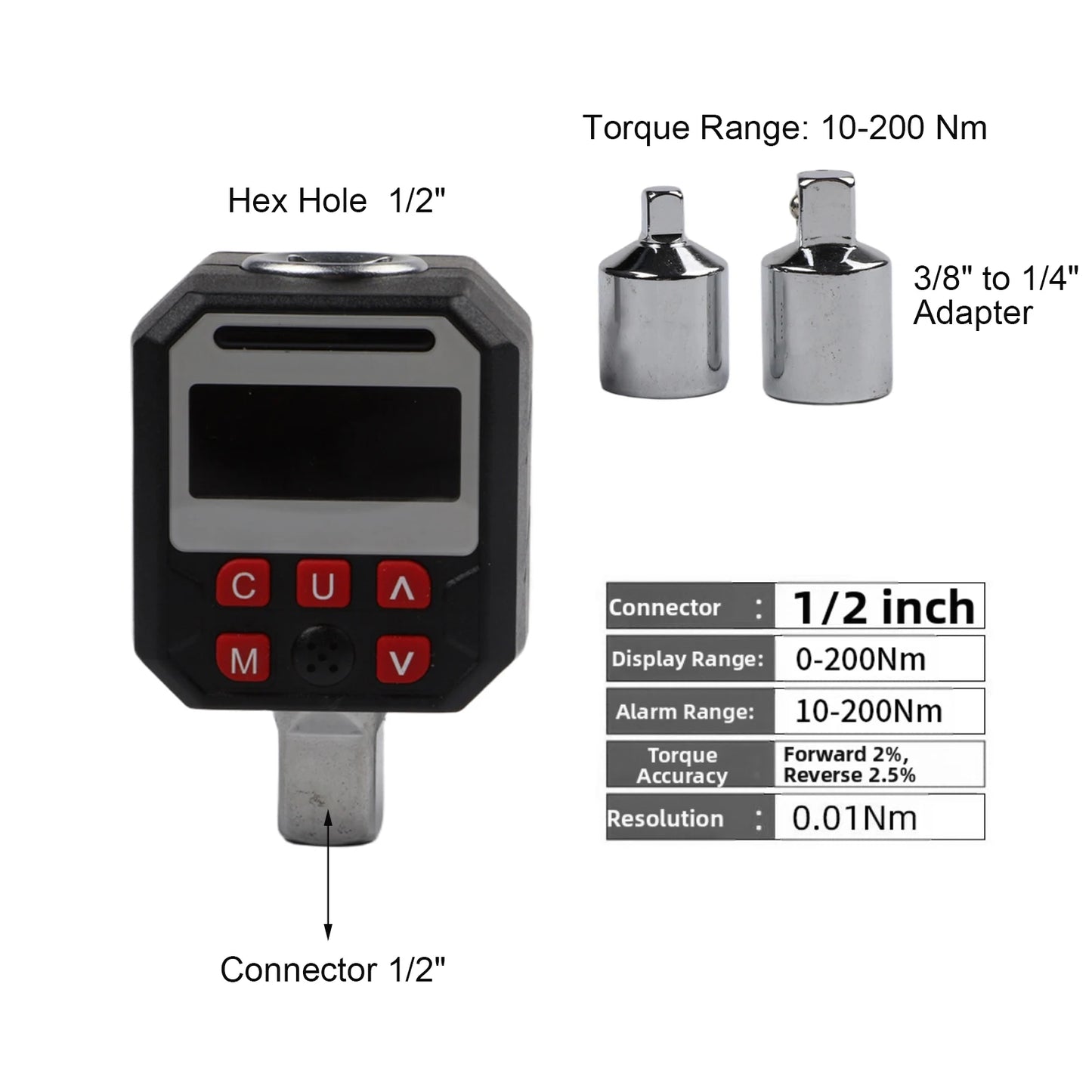 Precision LED Digital Torque Adapter 1 2 Drive Testing Instrument