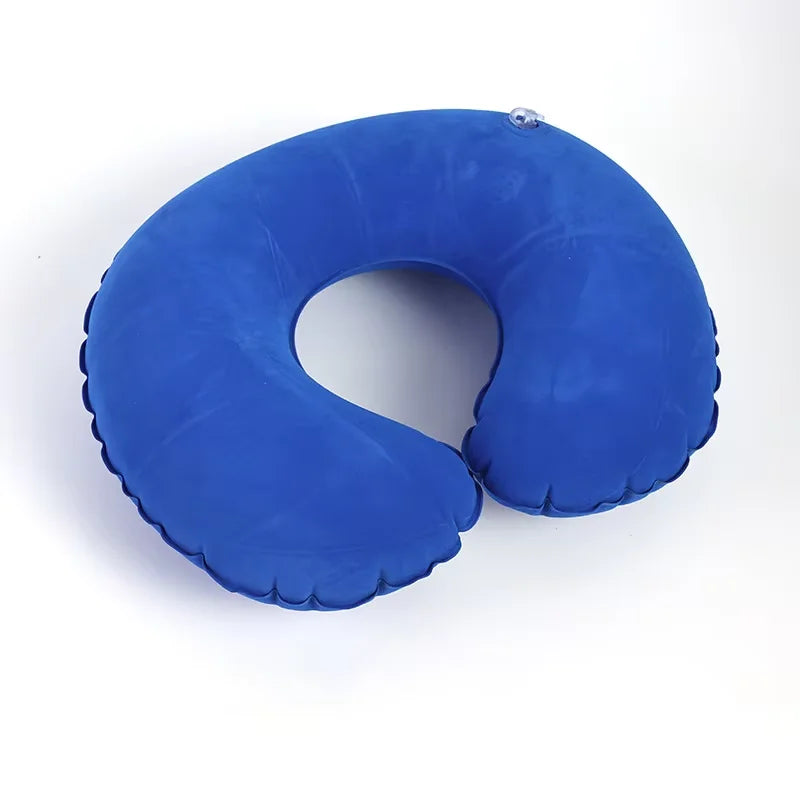 1pc Inflatable C-shaped Pillow Travel Neck Pillow Portable Round Pillow Cushion Peaceful Pleasures Health and Wellness blue