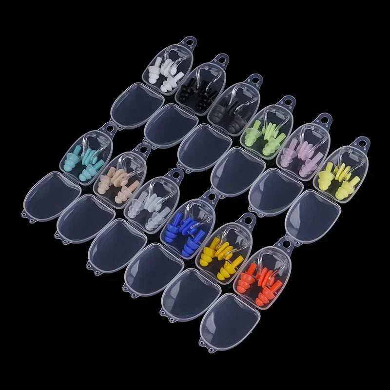 Soft Silicone Swimming Earplugs Nose Clip & Case Set