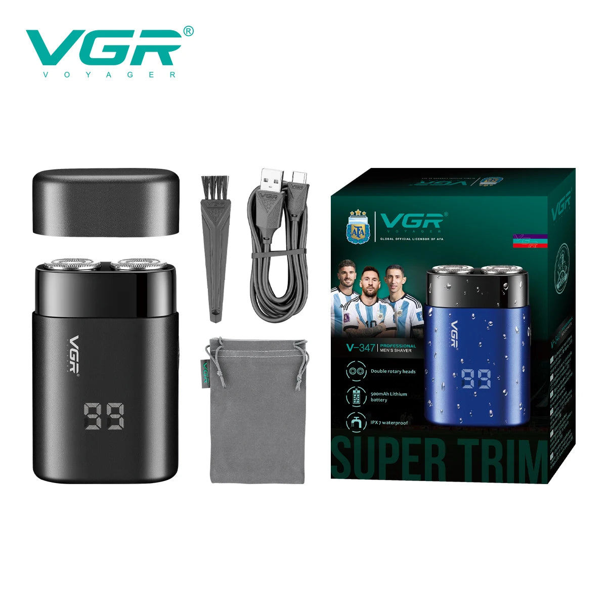 VGR 347 Men's Convenient Shaver Sharp Double Blade Deep Cleaning Shaver LCD Intelligent Digital Display USB Charging Hair Trimme Peaceful Pleasures Health and Wellness USB 1