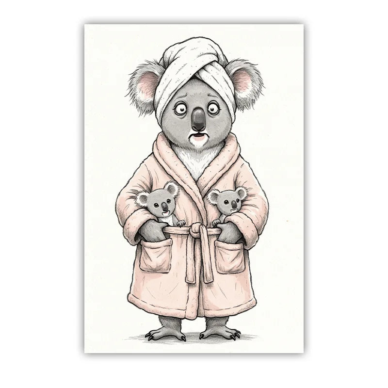 Animal Bathroom Wall Art, Nordic Funny Canvas Painting, Cute Bath Robe Animals Poster Print for Restroom Room Wall Decor Peaceful Pleasures Health and Wellness 03 40x60cm No Frame China Mainland