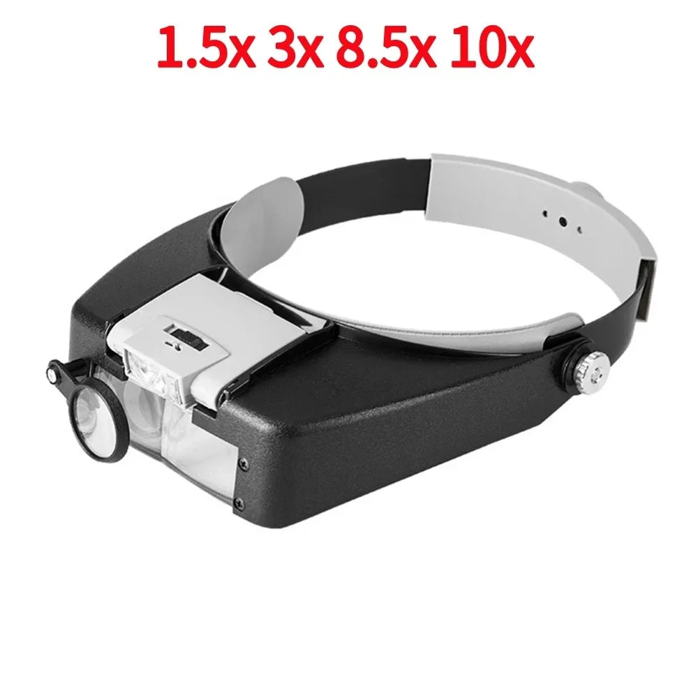LED Magnifier Glasses Head Mount 1.5X 6X 8X Lightweight Multi-Power for Elderly Reading Electronics Repair Coin Hobby Peaceful Pleasures Health and Wellness 81007A Grey