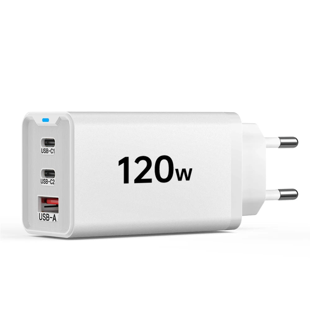 120W 3-Port USB-C Fast Charger for iPhone Samsung Tablet