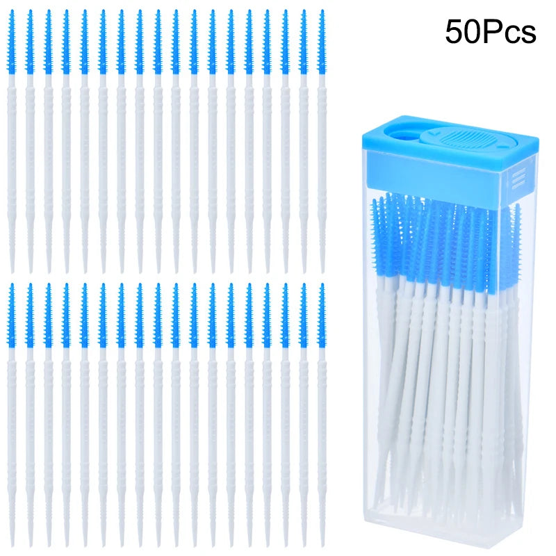 50-Pack Double-End Silicone Interdental Brushes & Toothpicks