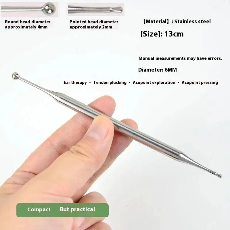 Stainless Steel/Brass Acupuncture Pen Manual Body Trigger Point Probe Deep Tissue Massage Dual Head Facial Reflexology Tools Peaceful Pleasures Health and Wellness Silver