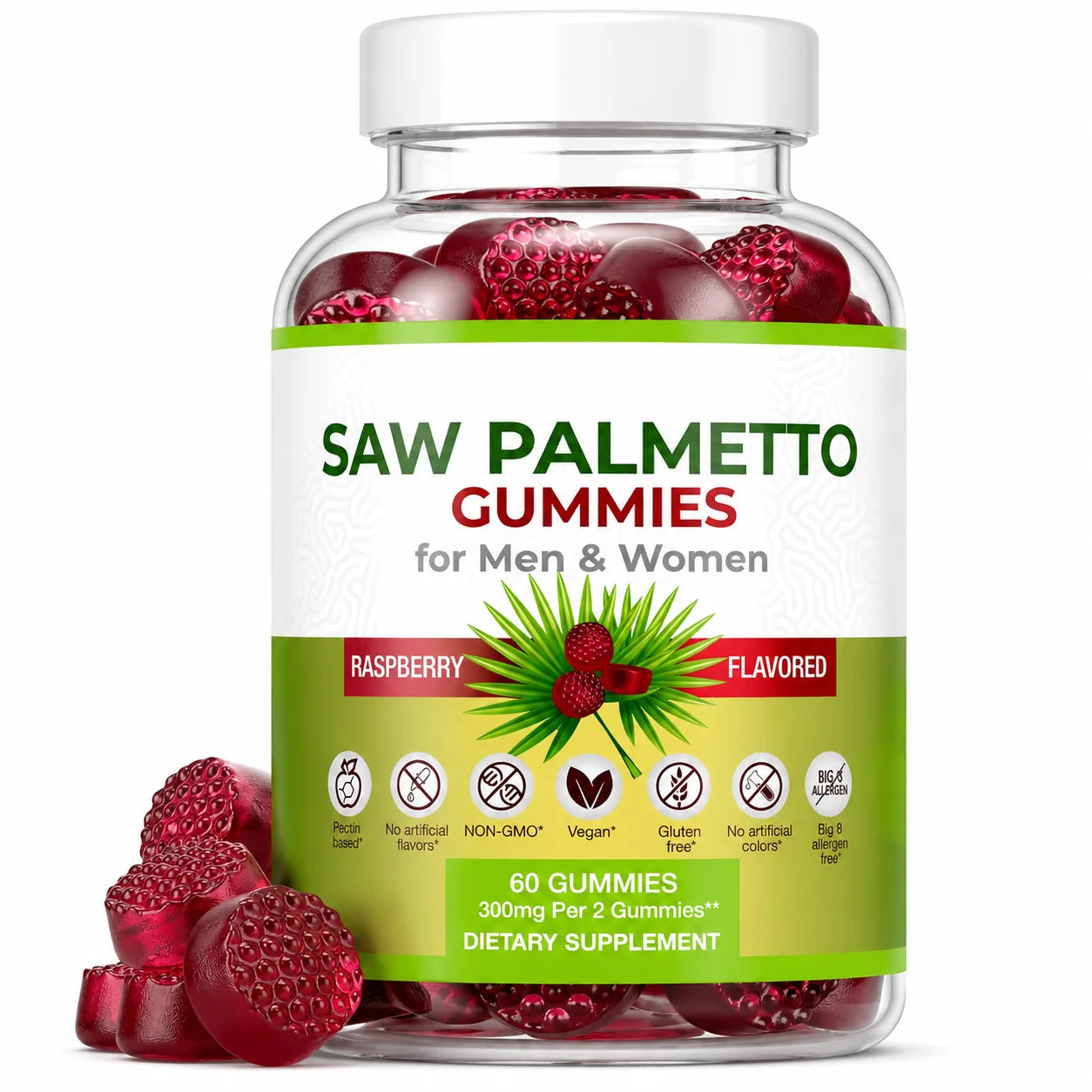 Saw Palmetto Gummies Raspberry | Non-GMO Gluten-Free 60ct