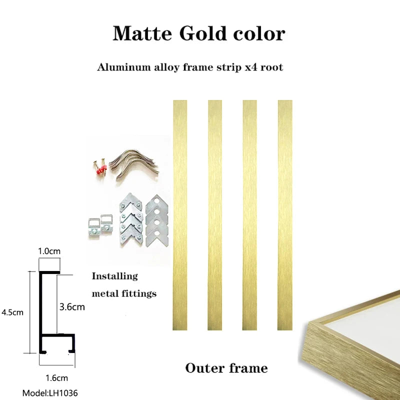 Aluminum Alloy Metal material Picture Frame Framework ,Modern ,DIY, Customizable Large Size,Used for Oil Paintings Wall Art Peaceful Pleasures Health and Wellness Matte gold 40x60cm China Mainland