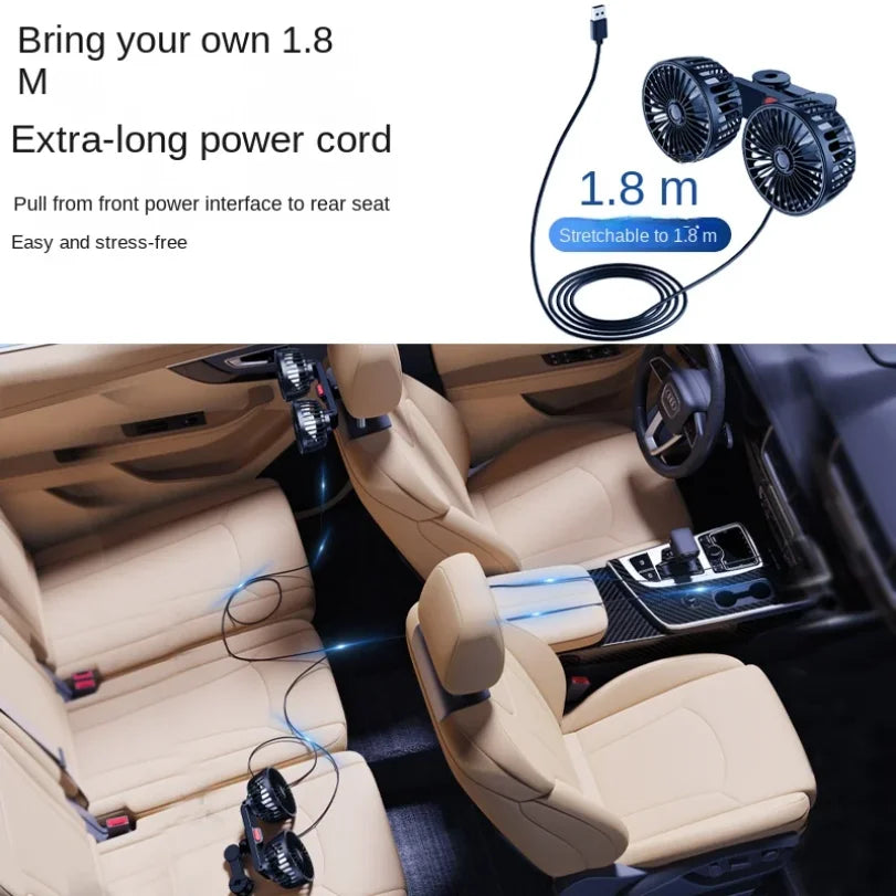 3-Speed USB Car Seat Cooling Fan | Dual Head 360° Rotation