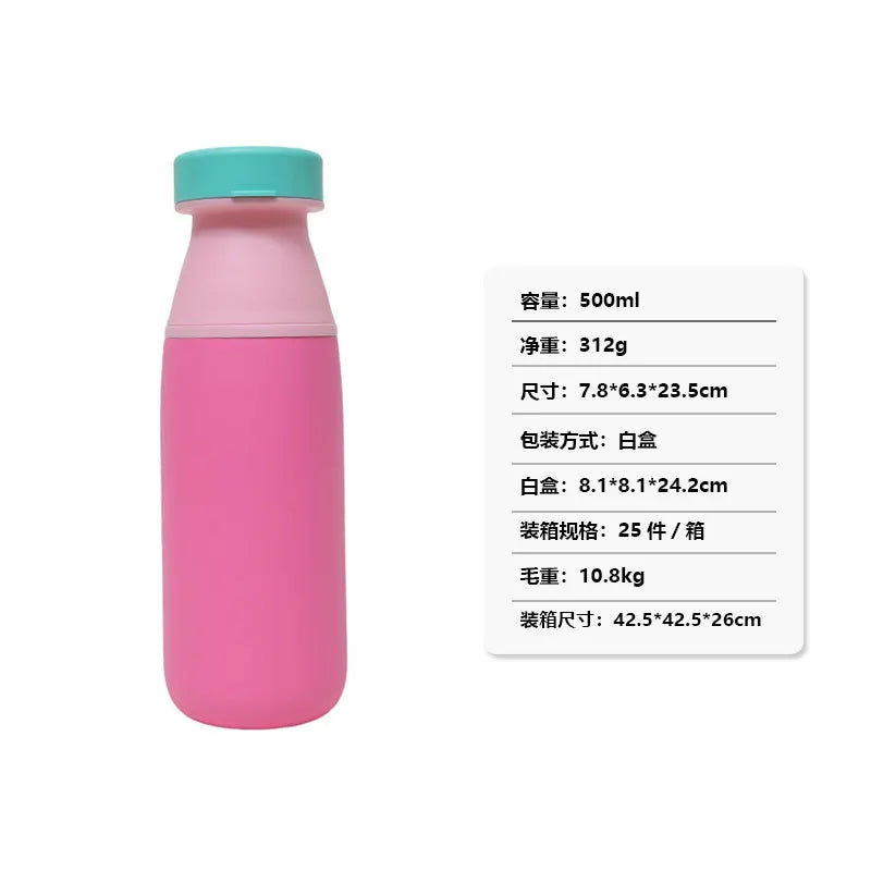 500ml Popular 304 Stainless Steel Vacuum Cup, Creative Double-drinking Milk Cup, Portable Outdoor Sports Water Cup Peaceful Pleasures Health and Wellness Rose red 17oz 500ml