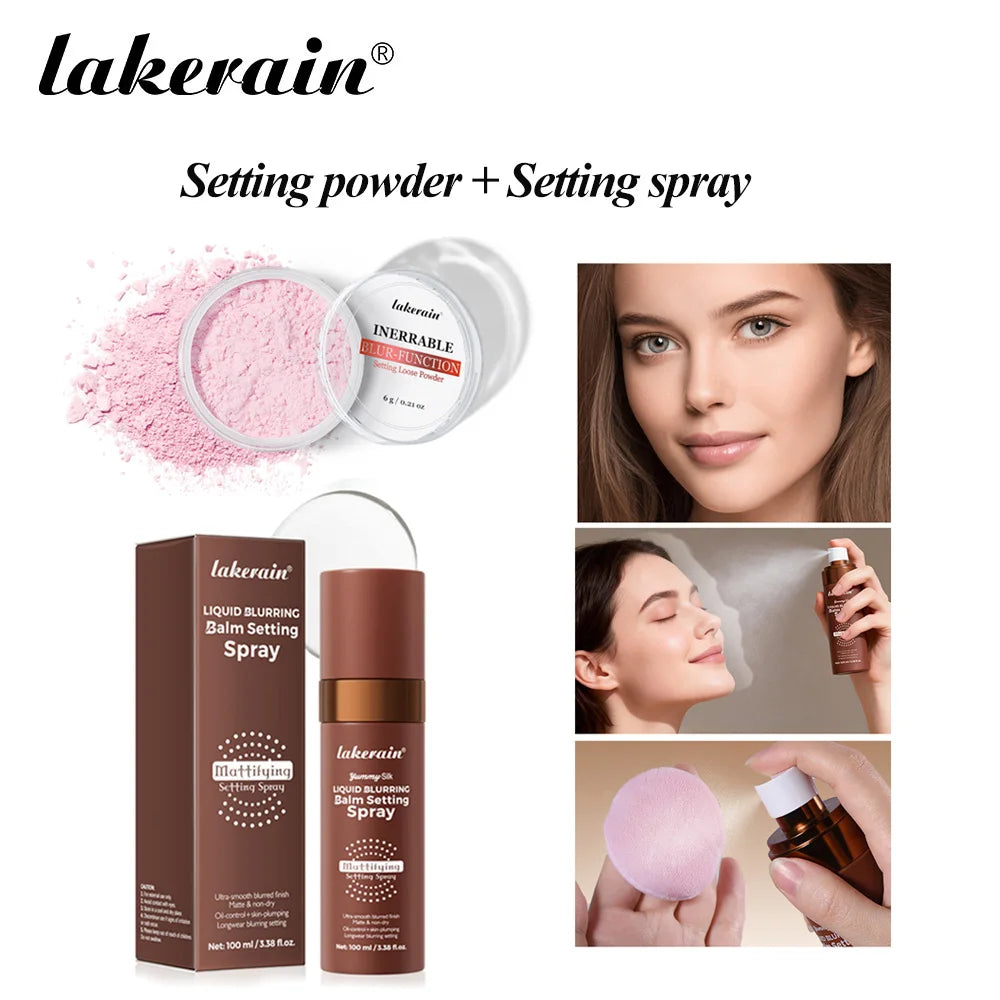 Setting Powder & Setting Spray Set Long Lasting Makeup Setting Even Skin Tone Control Oil Smooth Matte Finish Makeup Setting Kit Peaceful Pleasures Health and Wellness SET 2