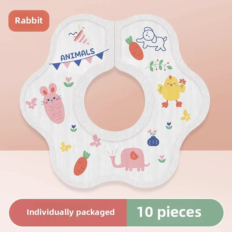 A pack of 10 disposable bibs, baby drool towel, waterproof 360 degree anti spitting gauze, newborn neck scarf Peaceful Pleasures Health and Wellness rabbit