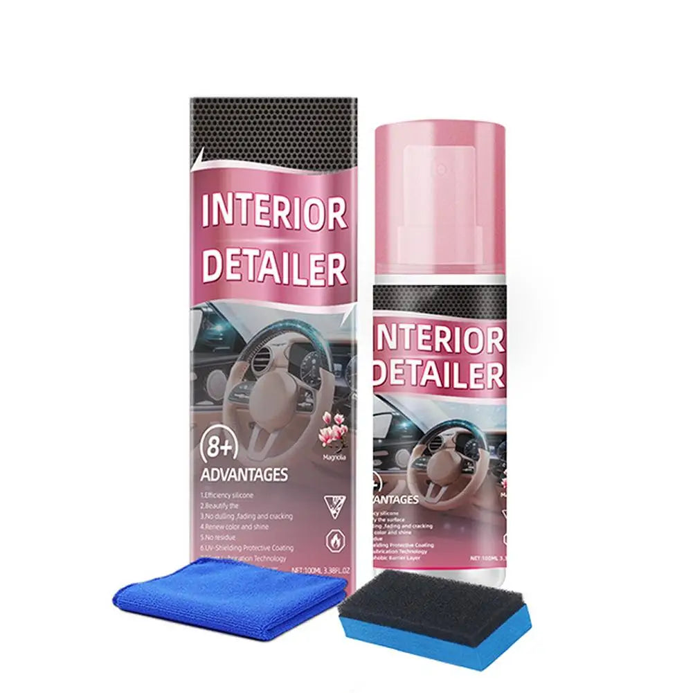 Car Renew Polishing Cleaner Instrument Panels Leather Seats Plastic Surface Cleaning Protecting Car Interiors Rinse-free Spray Peaceful Pleasures Health and Wellness 1pcs Polishing set