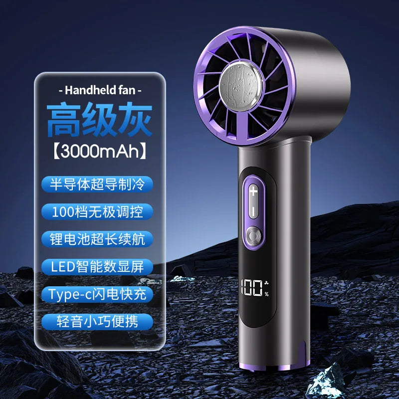 URGGU Handheld Turbo Fan – 100 Speeds, USB Charging, Digital Display
