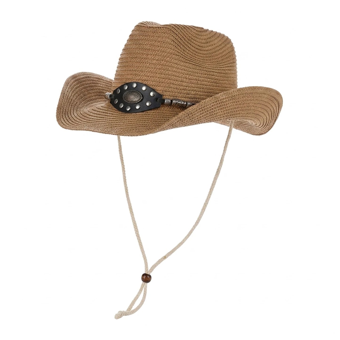Western Cowboy Straw Hat Wide Brim Sun Protect Retro Outdoor Camping Beach Hat Adjustable Headband Peaceful Pleasures Health and Wellness Coffee
