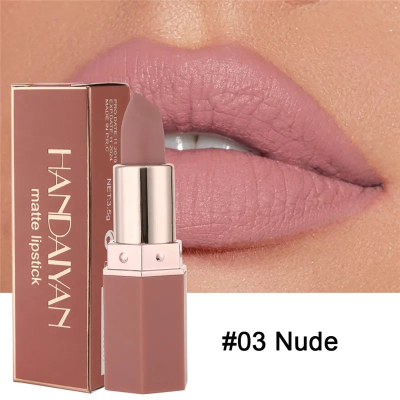 Handaiyan 6-Color Matte Waterproof Velvet Lipstick – Long-Lasting
