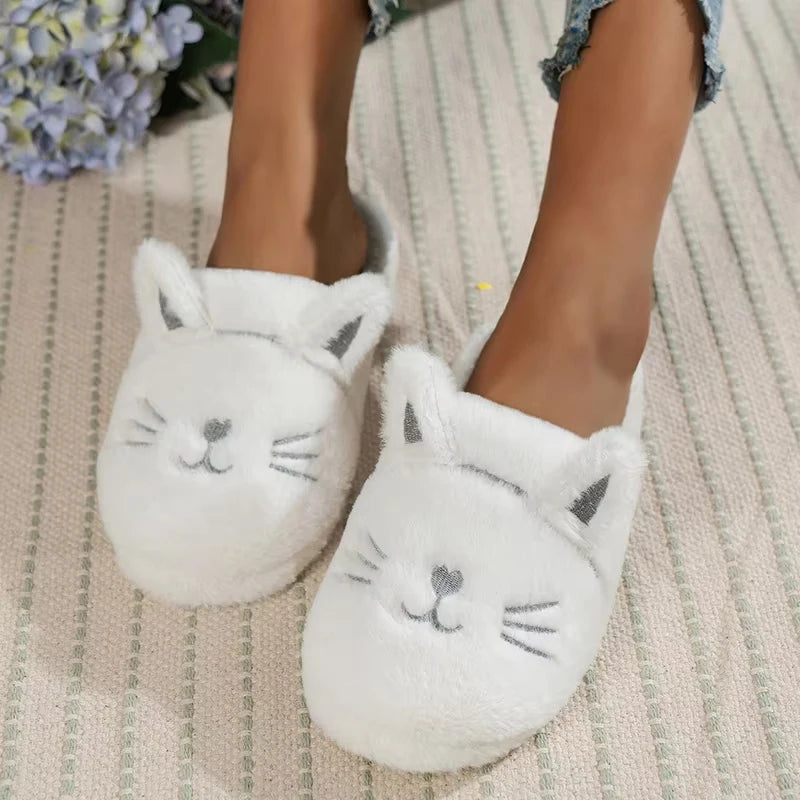 Women's Plush Cat Slippers – Cozy Non-Slip Furry Indoor Slippers