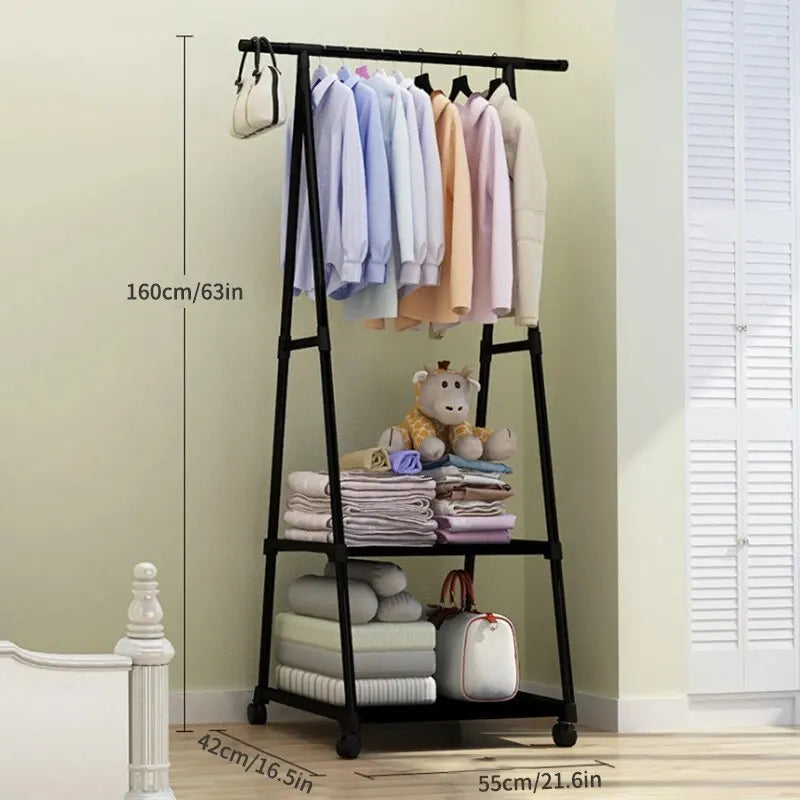 Floor Standing Double-Pole Clothes Rack | Foldable Garment Hanger