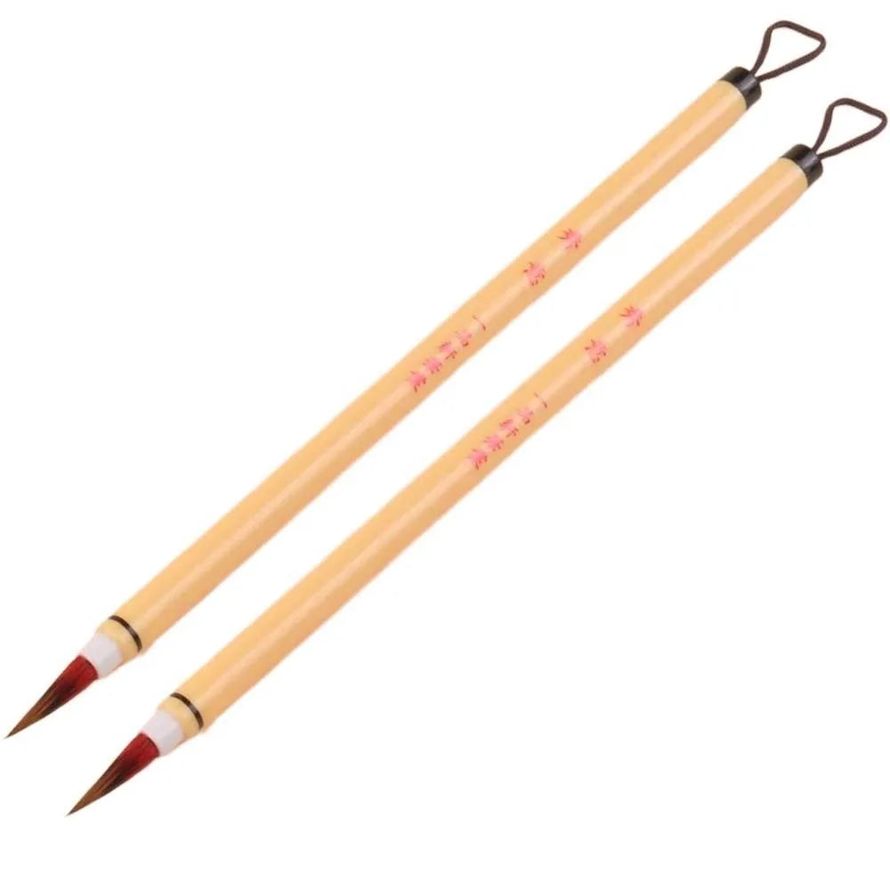2pcs Soft Hair Chinese Brush Imitation Rabbit Hair Lightweight Painting Pen for Chinese Soft Grip Classical Hook Line Pen Office Peaceful Pleasures Health and Wellness Khaki