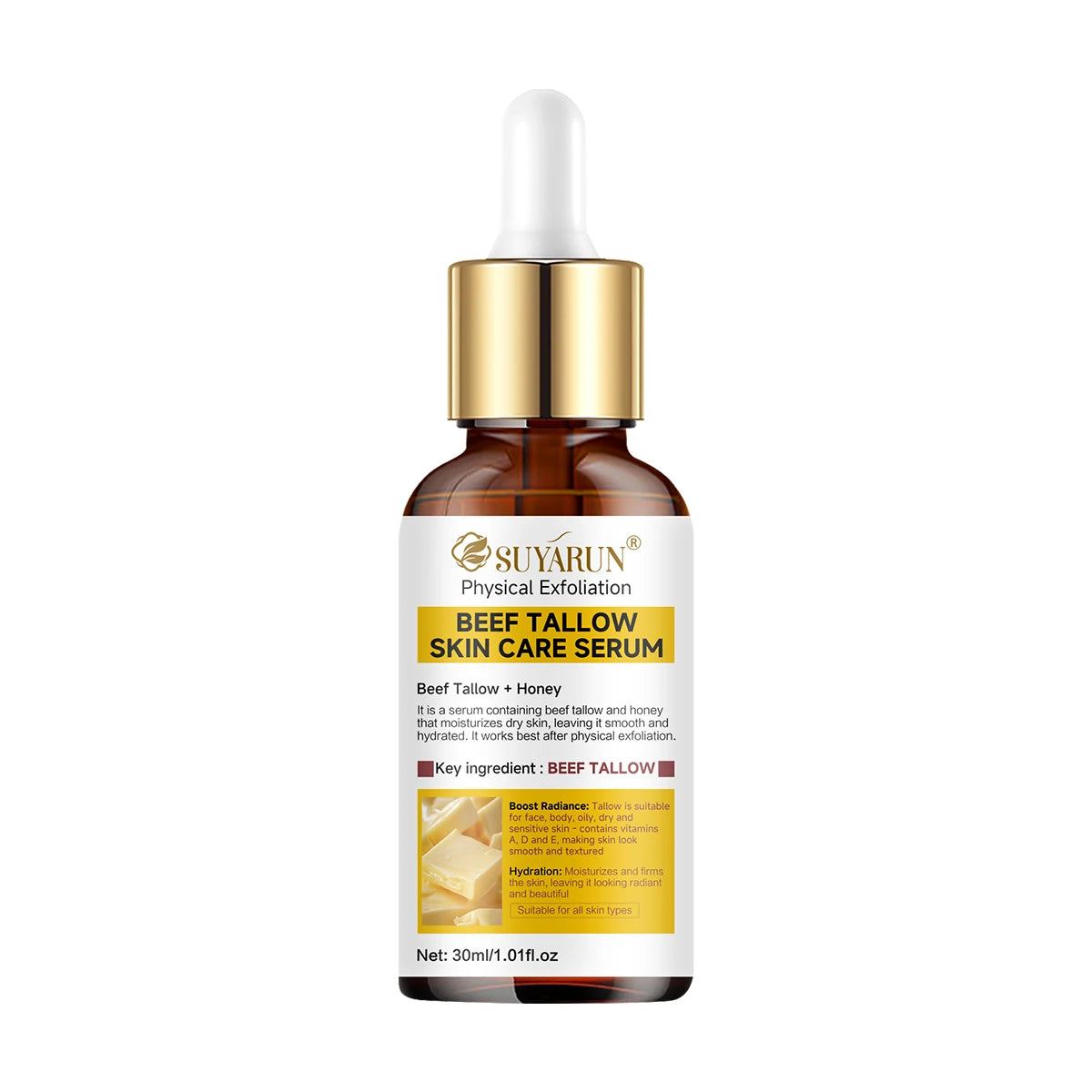 SUYARUN Tallow Exfoliating Serum Gentle Face & Body Scrub for Deep Cleansing Natural Skincare. Peaceful Pleasures Health and Wellness 30ml