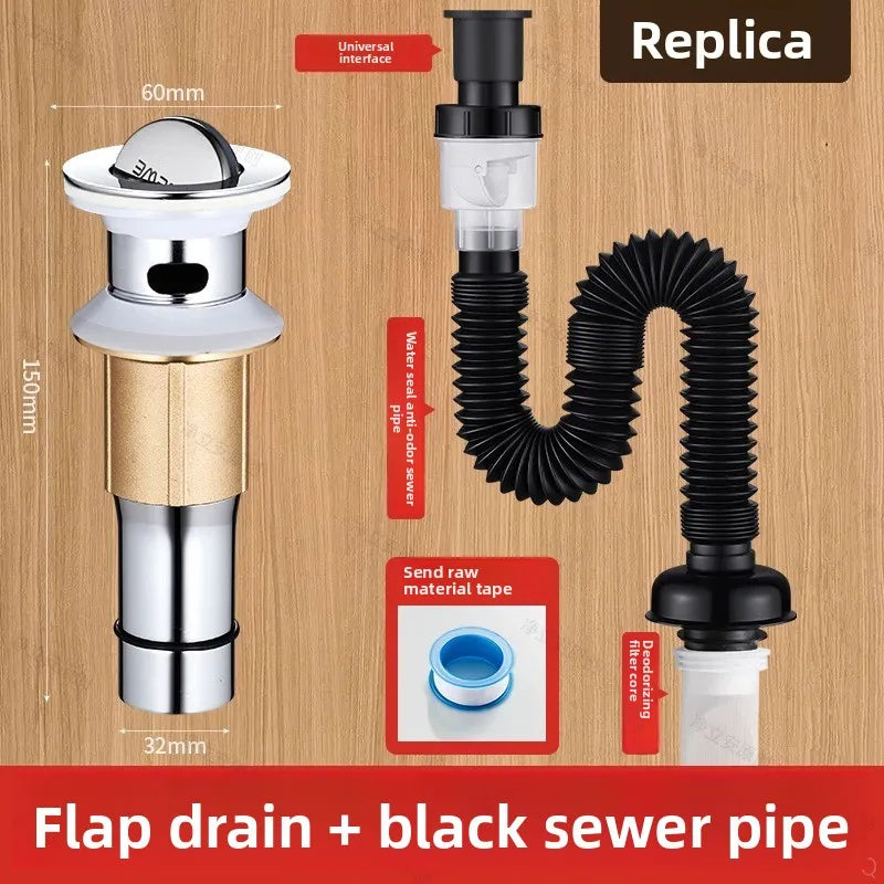 P-Trap Kitchen Sink Drain Set – Strainer, Hose & Odor Filter