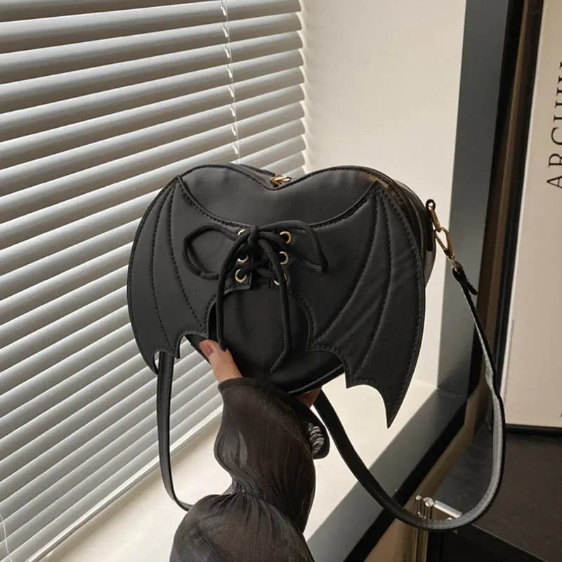 Niche Design Bag Women Trendy Fashionable and Individual Wing-shaped Single-shoulder Bag Versatile Irregular Shape Crossbody Bag Peaceful Pleasures Health and Wellness black