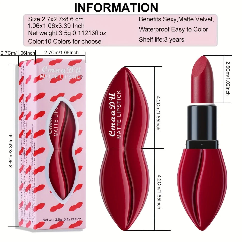 Cmaadu 10-Pc Matte Velvet Lipstick Set – Waterproof Long-Lasting