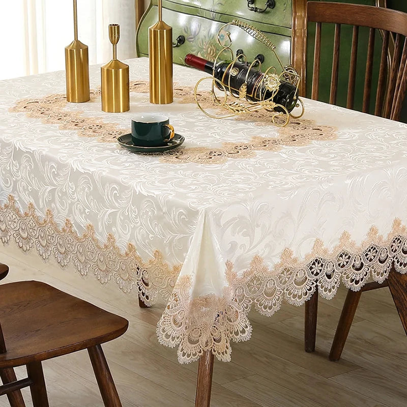 Battilo White Lace Floral Tablecloth | Waterproof Rectangle Cover