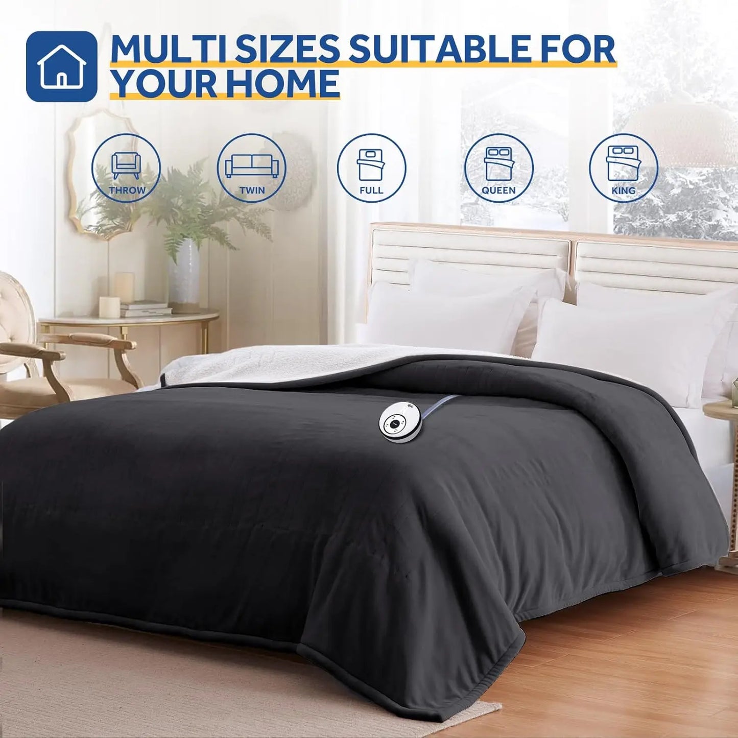 Twin Electric Heated Blanket 62x84" – Reversible Flannel & Sherpa, ETL Peaceful Pleasures Health and Wellness