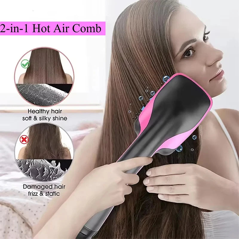 Home-use Electric Hair Dryer and Massage Comb in One Unit AC-powered Fast Heating with Ion Technology 3-speed Adjustable Peaceful Pleasures Health and Wellness