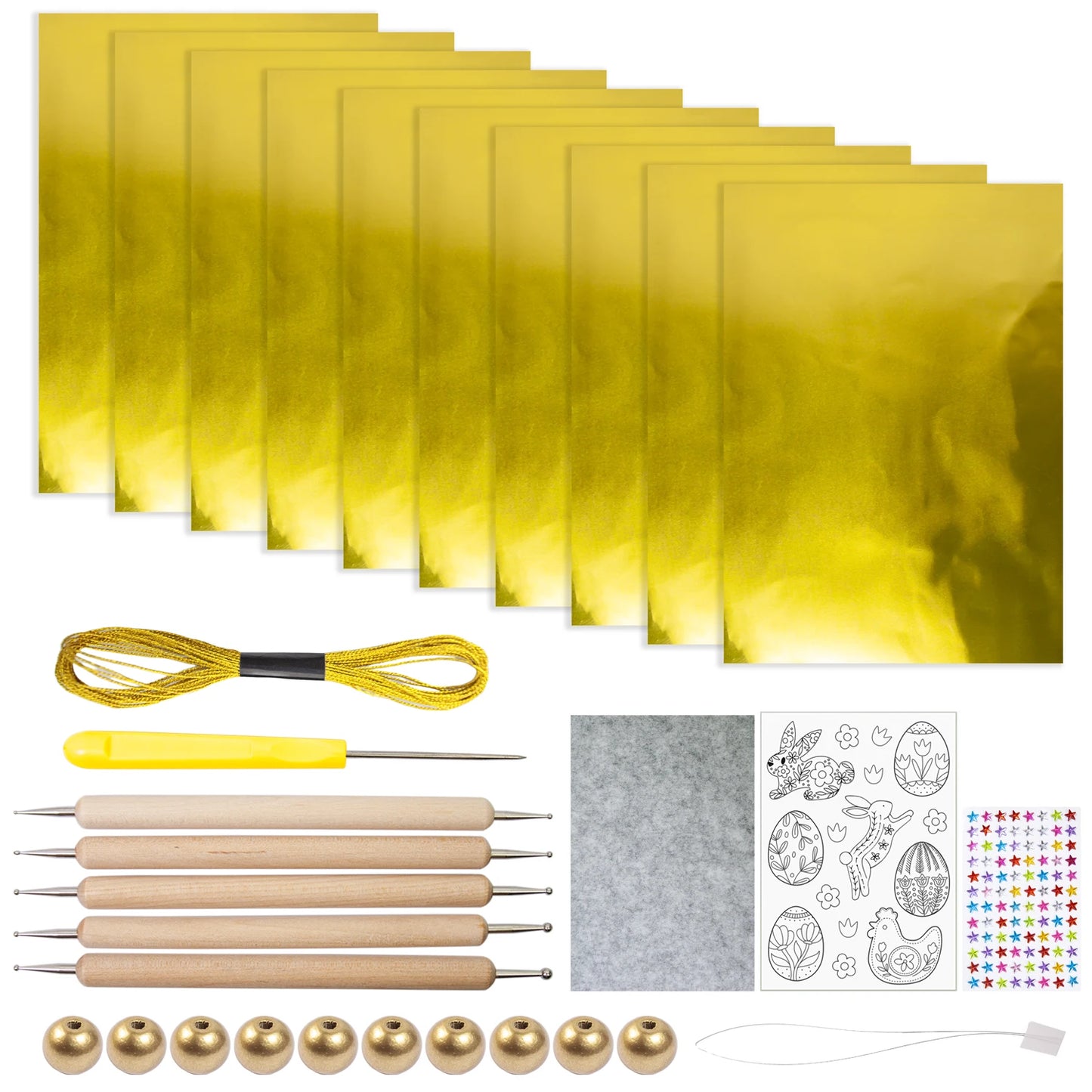 Beginners Easter DIY Craft All Inclusive Set Gold Foil Non Woven Fabric Tools and Decor Accessories for Easter Handmade Projects Peaceful Pleasures Health and Wellness Golden