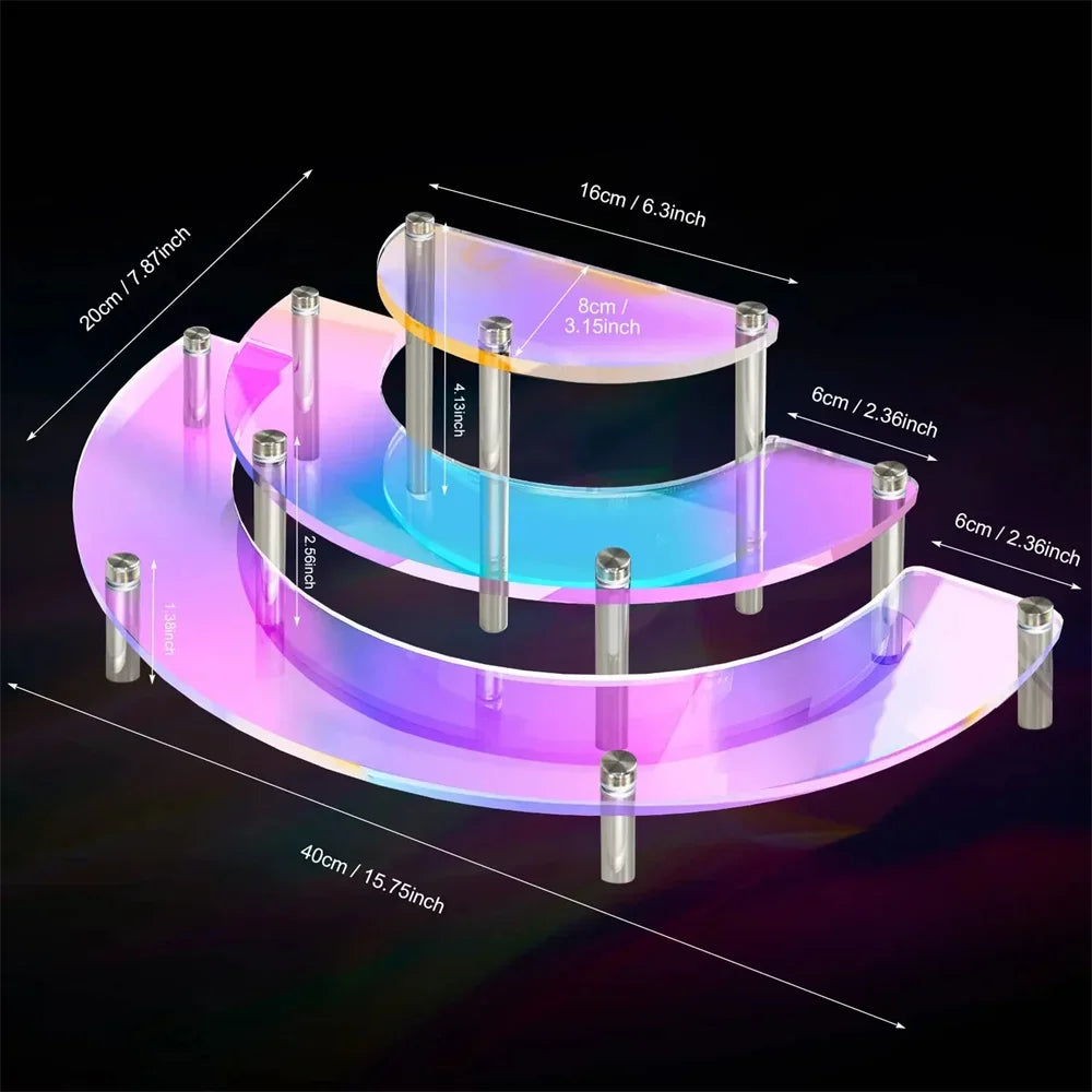 3-Tier Rainbow Acrylic Half Moon Display Stand & Organizer